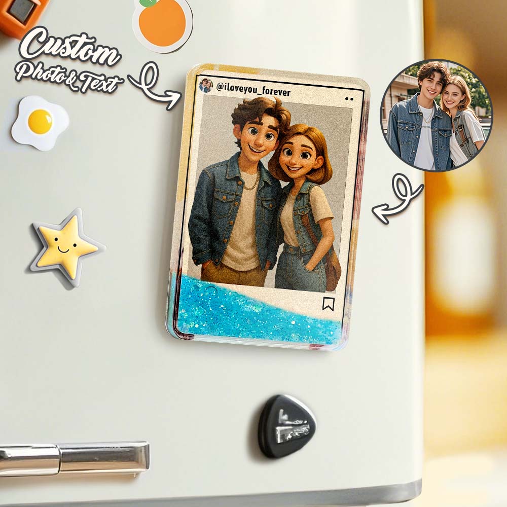 Custom Cartoon Style Art Gift Personalized Flowing Sand Quicksand Acrylic Fridge Magnets Couple's Gifts Wedding Gifts - 