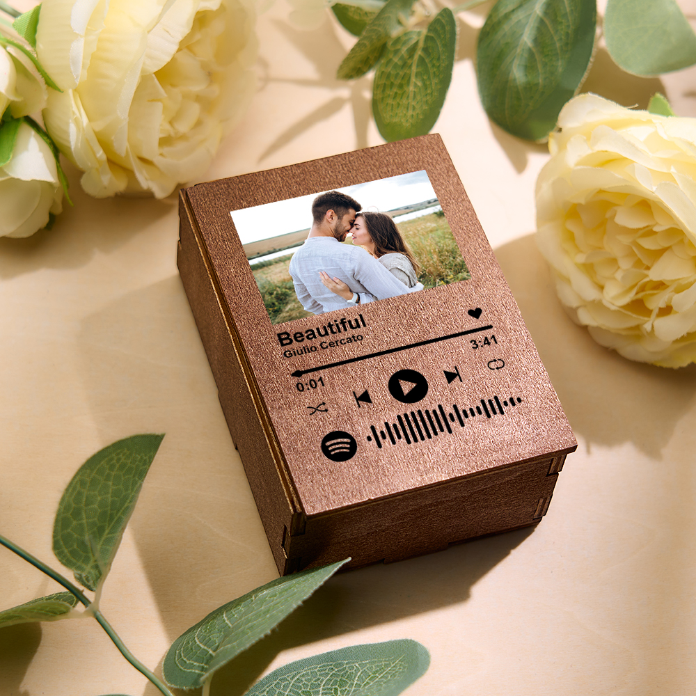 Customized Wooden Photo Box Spotify "Love Memories" Wedding Anniversary Album Gift for Couple - 