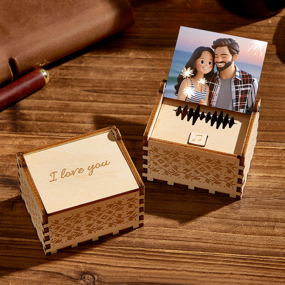 Custom Digital Music Box Any song Tune or Voice Personalized  Wooden Photo Music Box with Text Anniversary Gifts - 