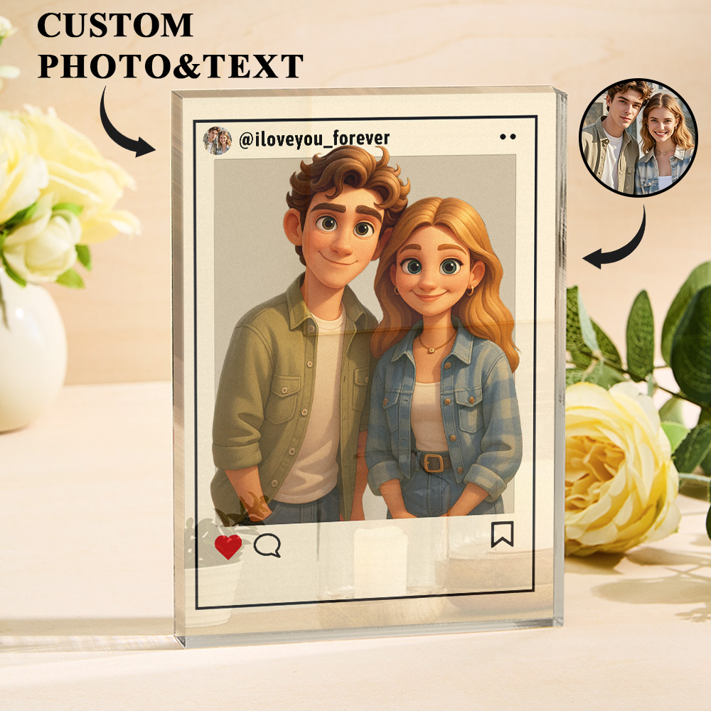 Personalized Cartoon Figure Gift Custom Acrylic Block Plaque Ornament Wedding Anniversary Birthday Festival Gift - 