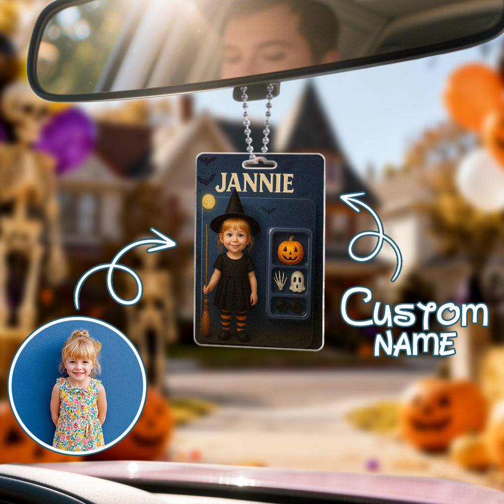Custom 3D Effect Action Figure Pack Packaging Personalized Acrylic Skull Witch Car Hanger Gift for Halloween - 