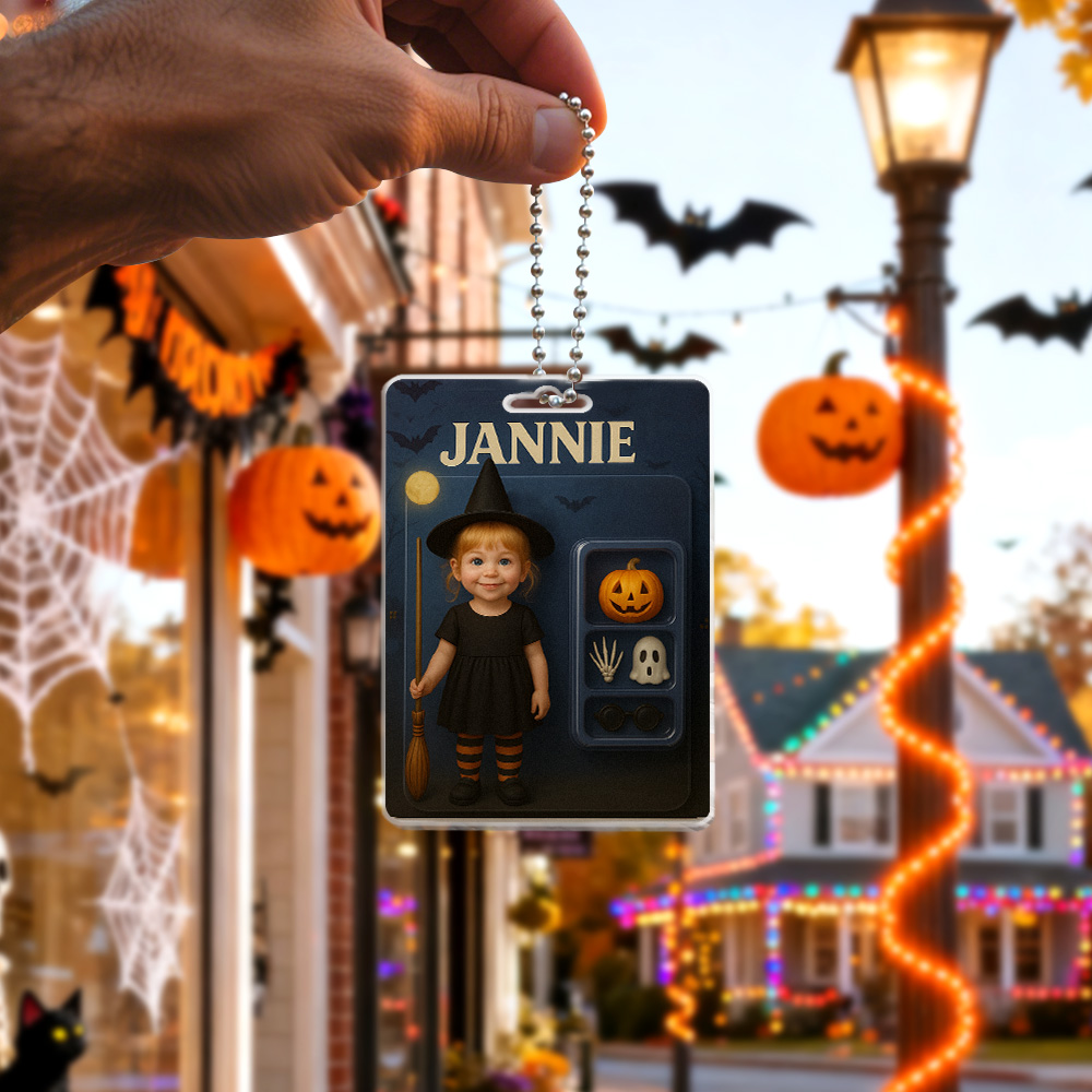 Custom 3D Effect Action Figure Pack Packaging Personalized Acrylic Skull Witch Car Hanger Gift for Halloween - 