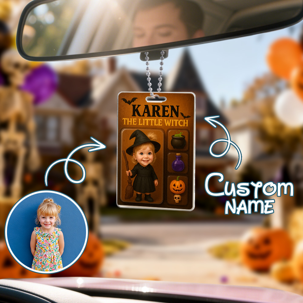 Custom 3D Effect Action Figure Pack Packaging Personalized Acrylic Witch Car Hanger Gift for Halloween - 