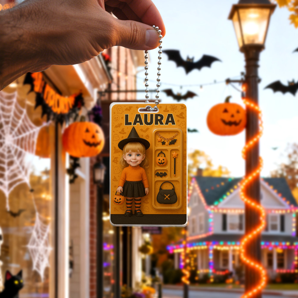 Custom 3D Effect Action Figure Pack Packaging Personalized Acrylic Pumpkin Girl Car Hanger Gift for Halloween - 