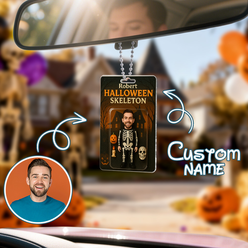Custom 3D Effect Action Figure Pack Packaging Personalized Acrylic Skull Car Hanger Gift for Halloween - 