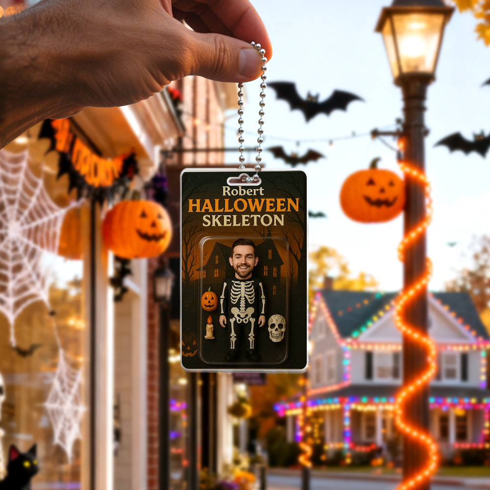 Custom 3D Effect Action Figure Pack Packaging Personalized Acrylic Skull Car Hanger Gift for Halloween - 
