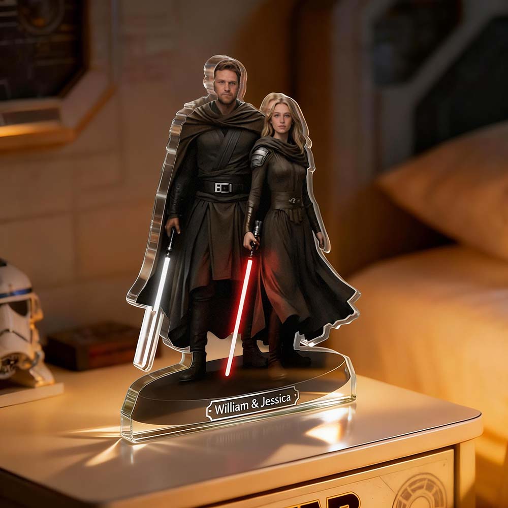 Custom Lightsaber Galactic Hero Couple Photo Acrylic Plaque Funny Gifts for Lover