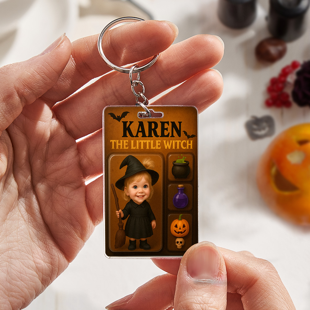 Custom 3D Effect Action Figure Pack Packaging Personalized Acrylic Witch Keychain Gift for Halloween - 