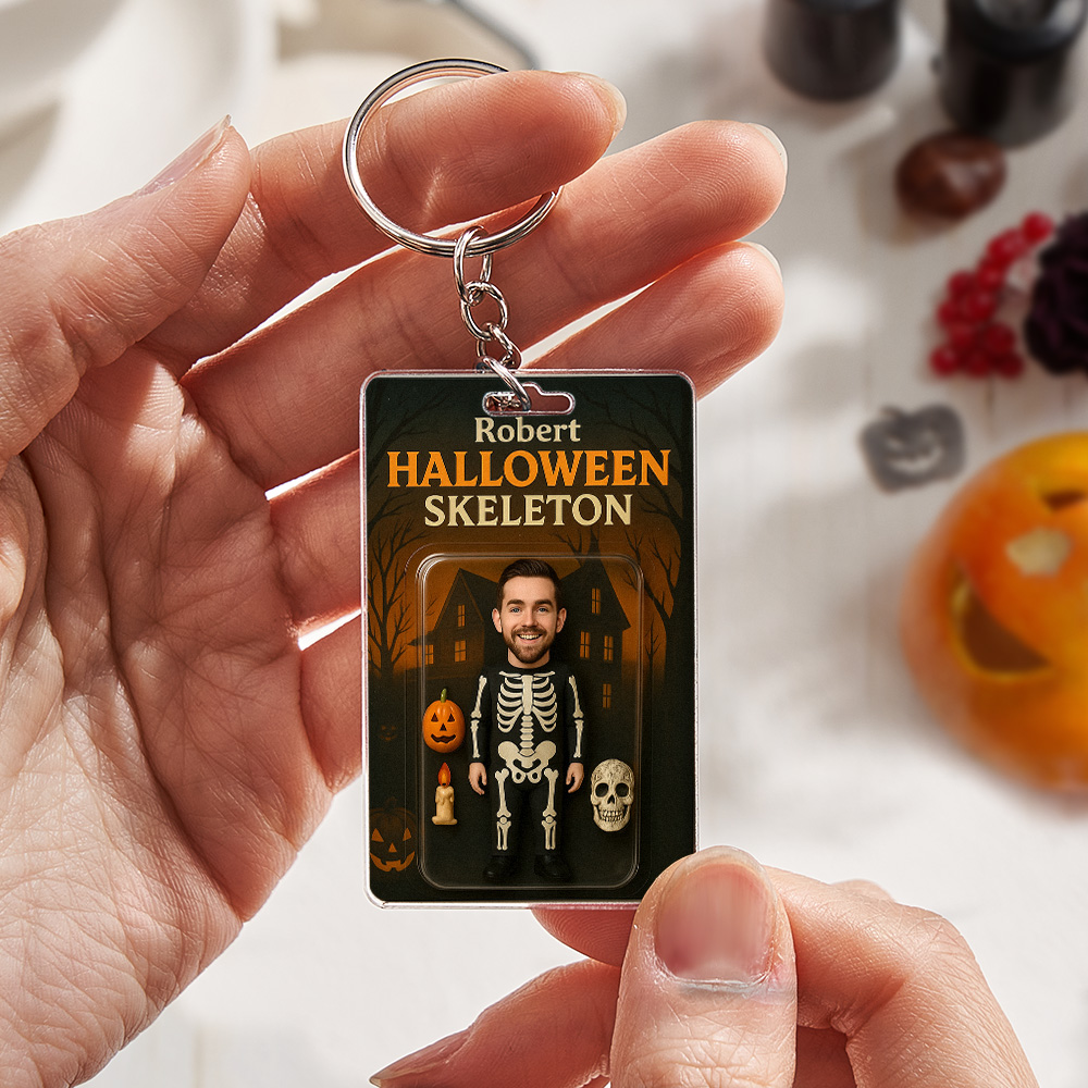 Custom 3D Effect Action Figure Pack Packaging Personalized Acrylic Skull Witch Keychain Gift for Halloween - 