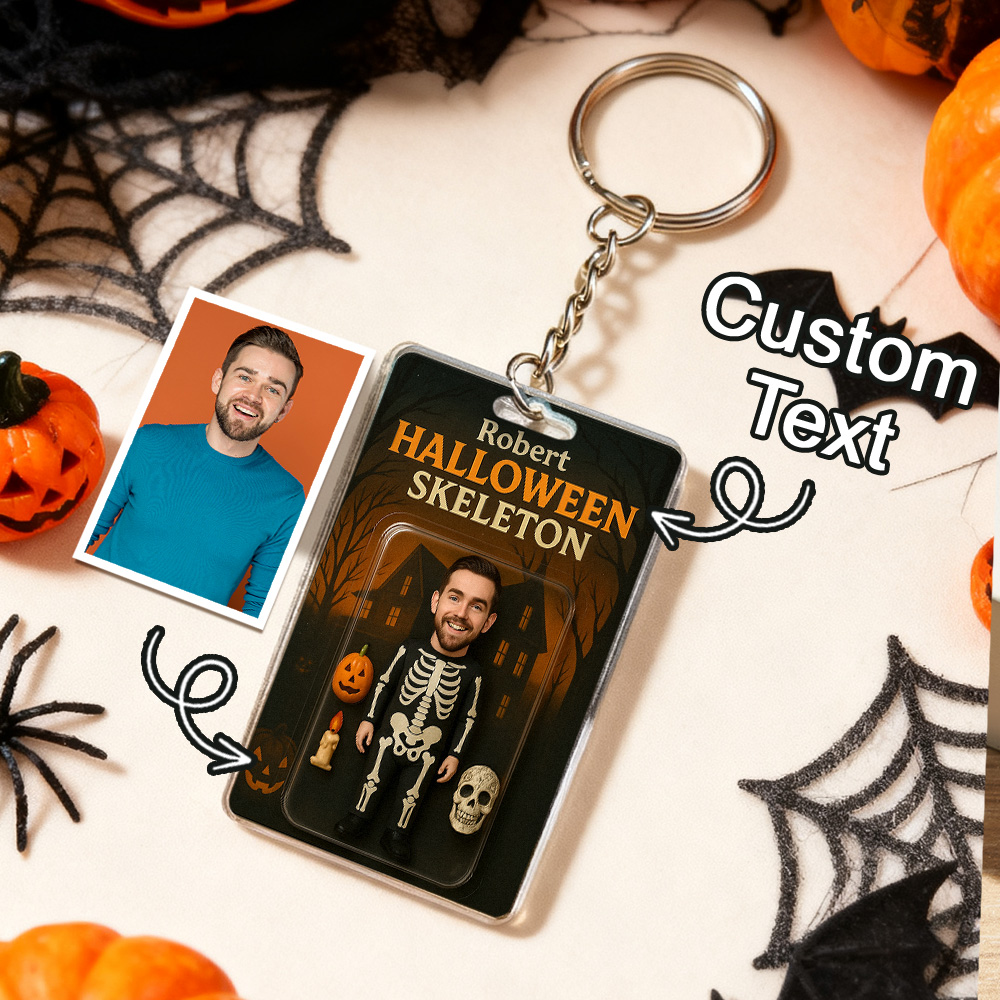Custom 3D Effect Action Figure Pack Packaging Personalized Acrylic Skull Witch Keychain Gift for Halloween - 
