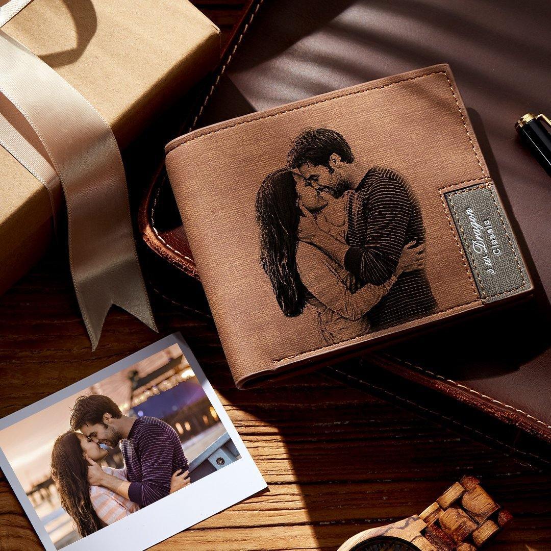 Men's Bifold Custom Photo Wallet Brown Presents For Dad - 