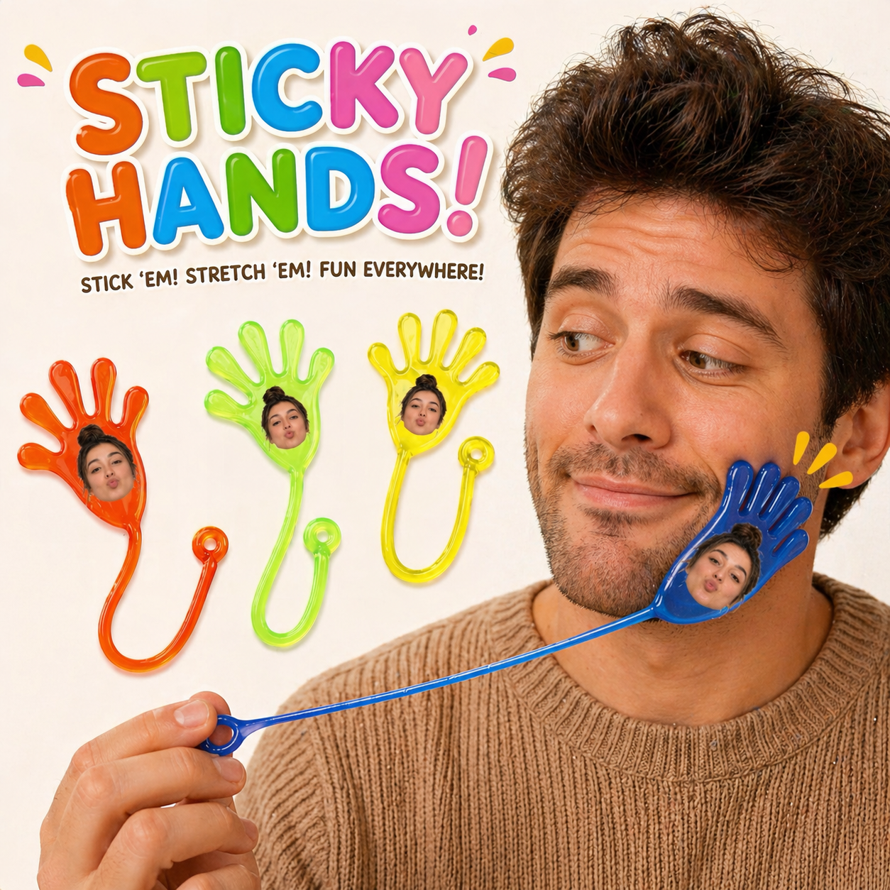 Custom Sticky Hands Toy Set Stretchy Sticky Slap Hands for Kids Party Favors Stress Relief & Fun Pranks - 