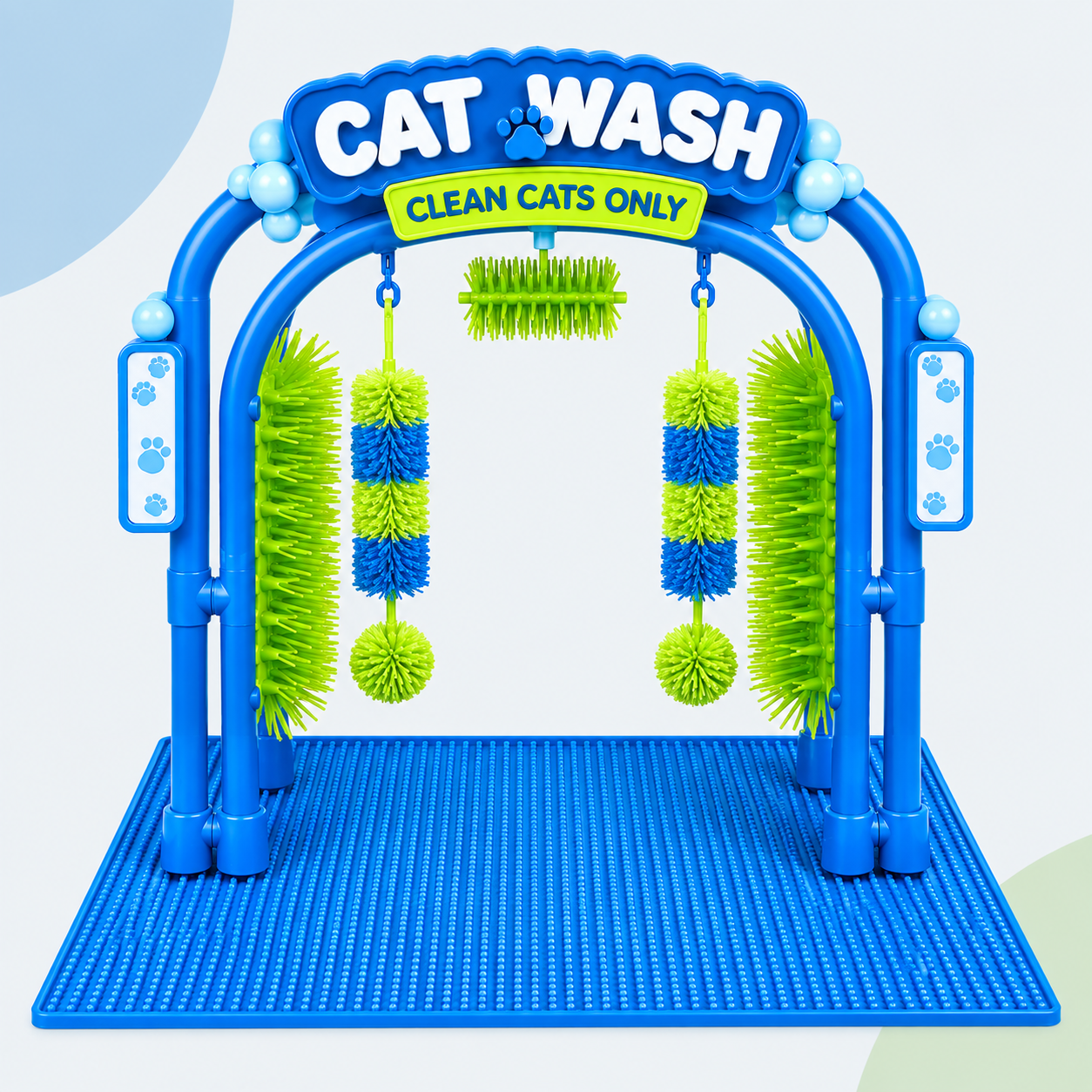 Cat Wash Grooming Station with Self-Grooming Brushes & Non-Slip Mat, Interactive Cat Grooming Arch