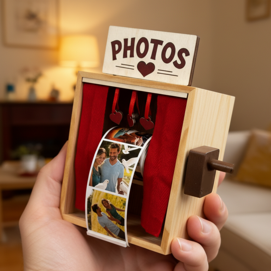 Hand-Crank Photo Booth, Manual Photo Scroll Display, Personalized Memory Gift, Gift for Couples
