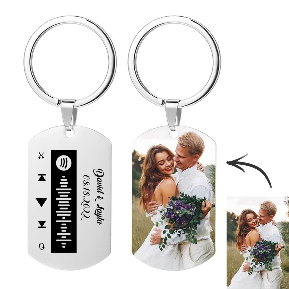 Custom Spotify Keychain with Picture, Custom Scannable Spotify Music Song Code Keychain Personalized Master Custom Picture Keychain