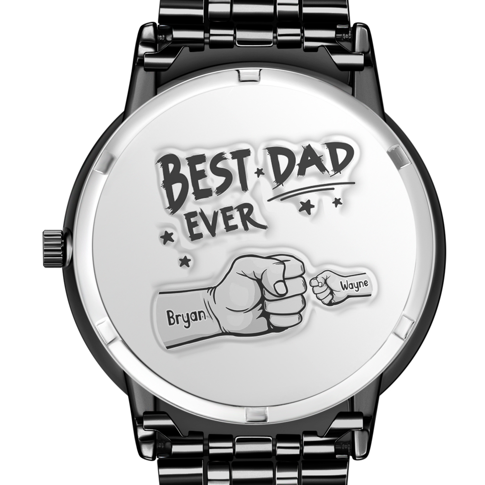 Custom Photo Watch Men's Black Alloy Bracelet Holding Hands Engraved Name Watch Father's Day Gift For Dad - 