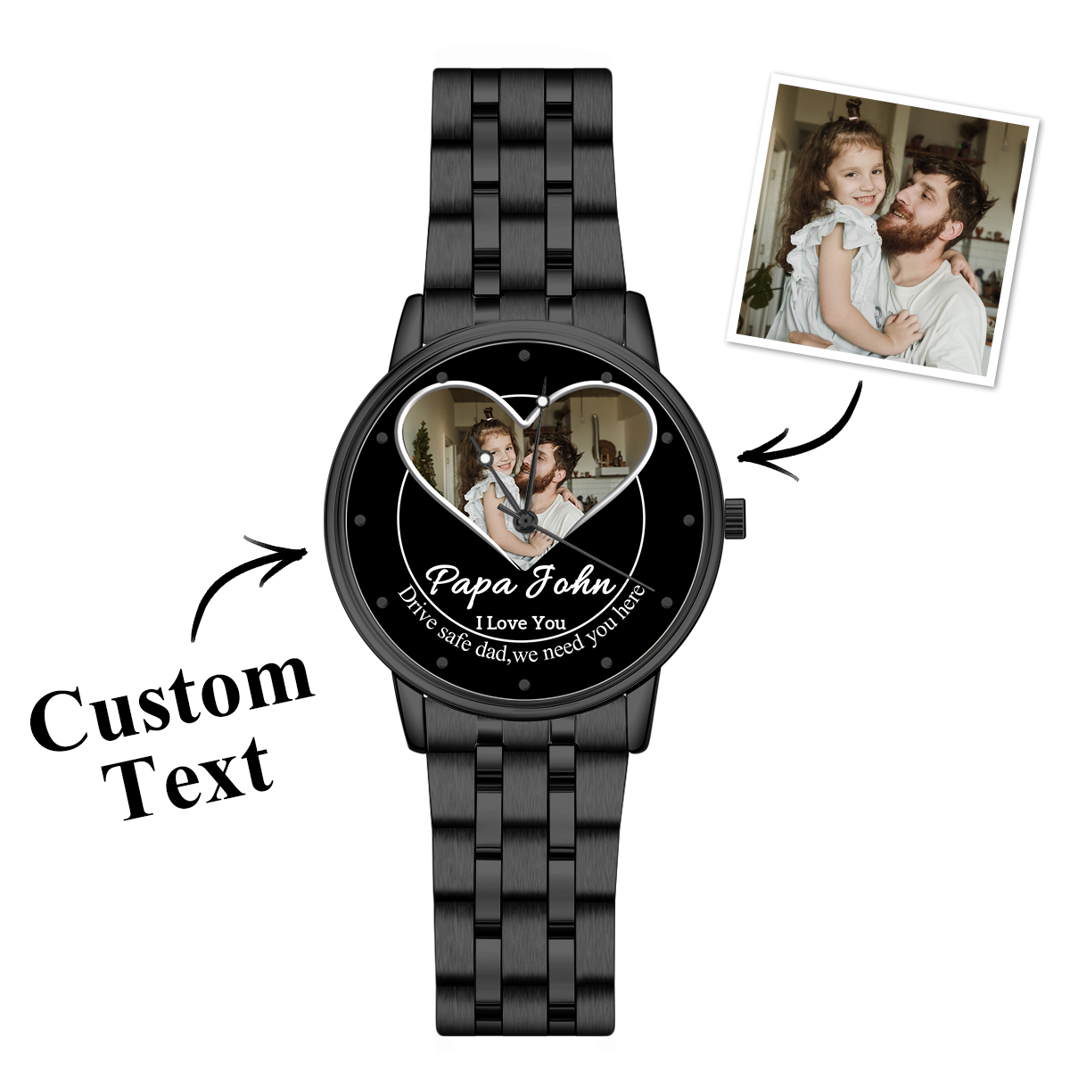 Heart Frame Photo Upload - Family Custom Stainless Steel Metal Watch - 