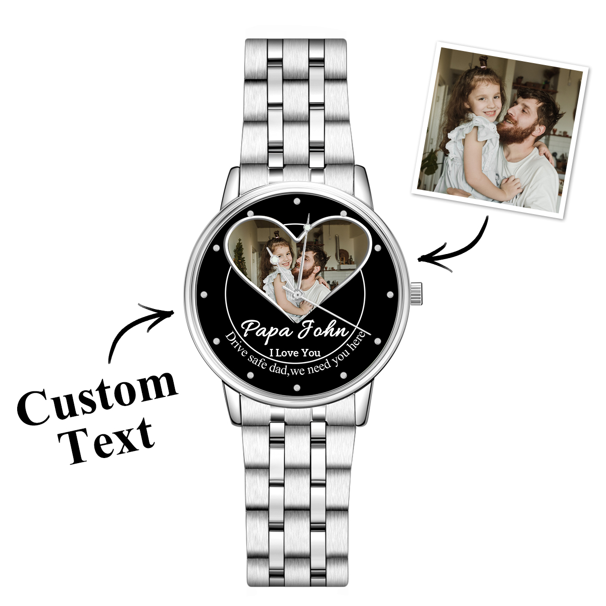 Heart Frame Photo Upload - Family Custom Stainless Steel Metal Watch - 