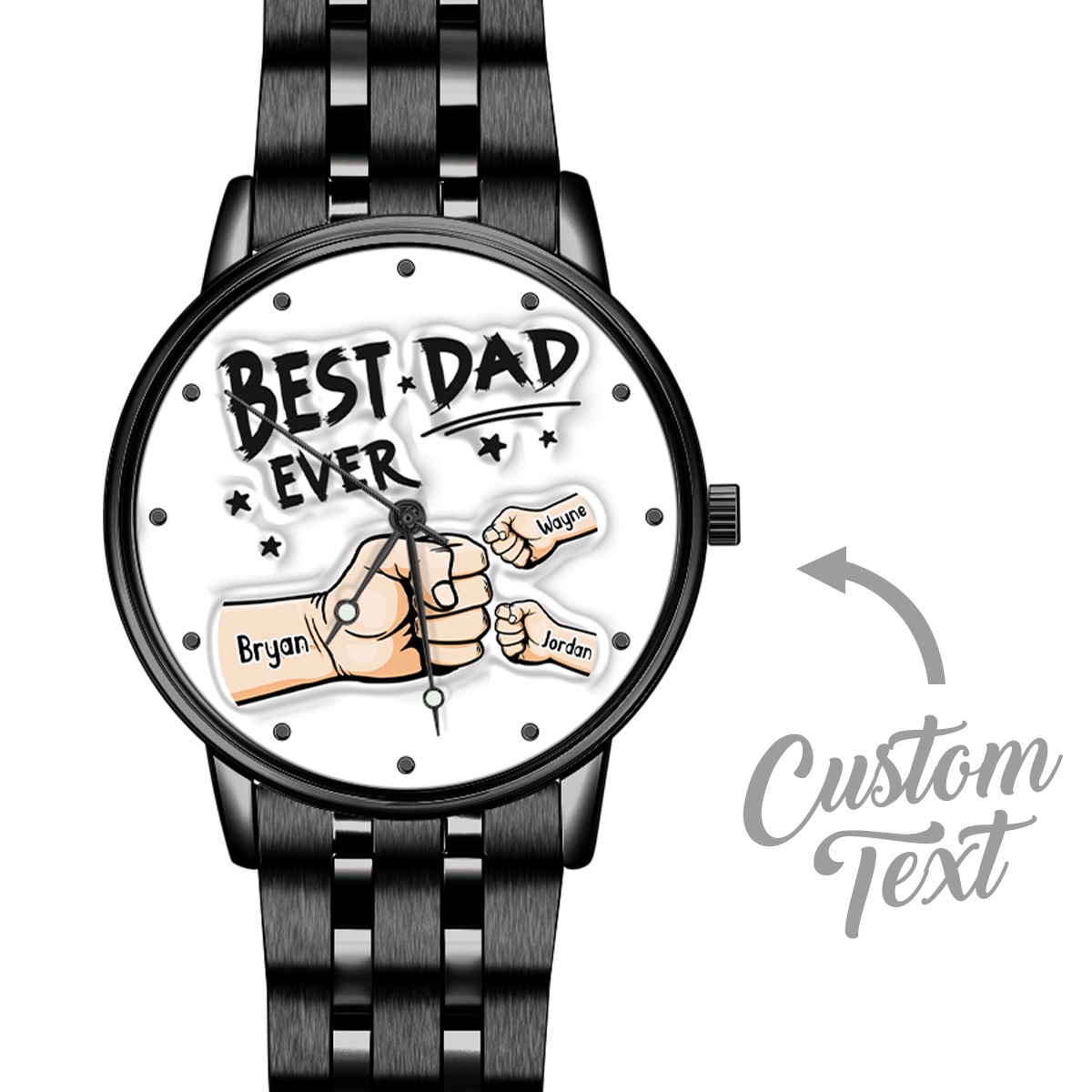 Custom Engraved Watch Men's Black Alloy Watch Holding Hands Bracelet Father's Day Gift for Dad - 