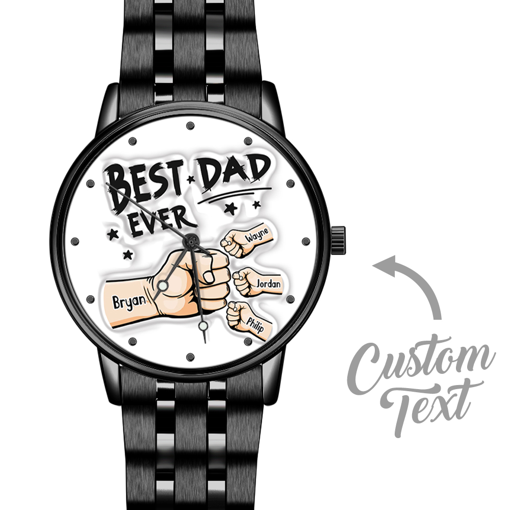 Custom Engraved Watch Men's Black Alloy Watch Holding Hands Bracelet Father's Day Gift for Dad - 