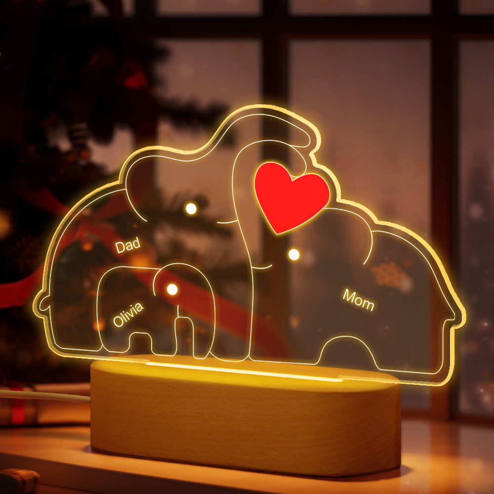 Personalized Names Elephant Family Acrylic Lamp Custom Night Light Best Christmas Gift