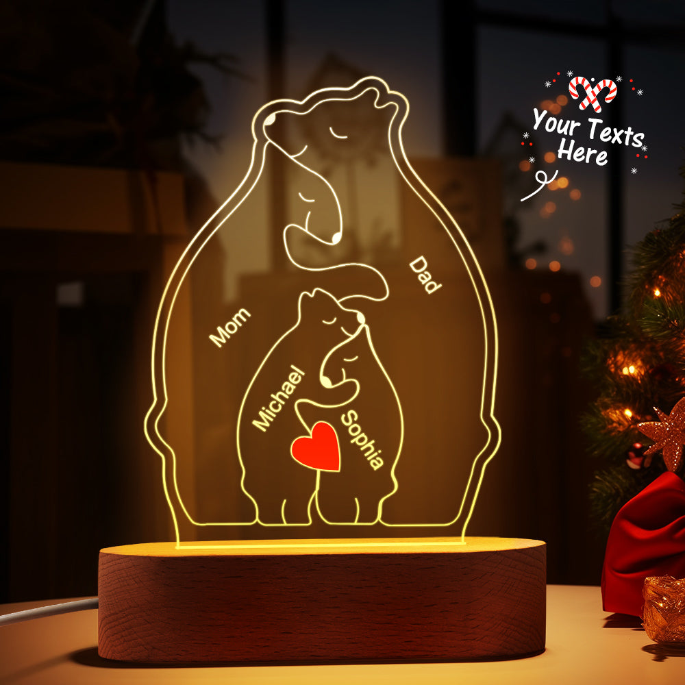 Personalized Names Warm Bear Family Acrylic Lamp Custom Night Light Best Christmas Gift