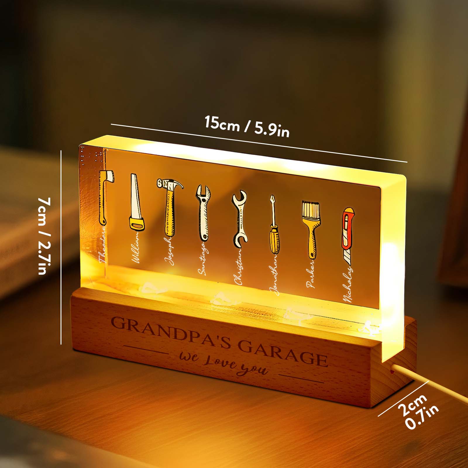 Personalized Grandpas Garage with Kids Name LED Night Light, Chirtsmas Gifts for Grandpa, Grandpa Gift, Custom Gift For Grandpa,Gift for Dad