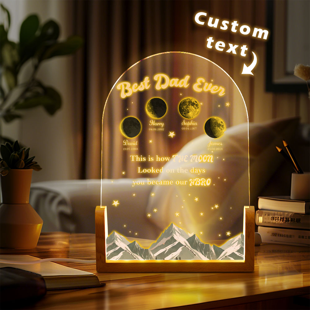 Custom Moons DAD Phase LED Night Light, Personalized Moons Phase with Kids Names, Father's Day Gifts, Gift for Dad, Night light Moon Phase