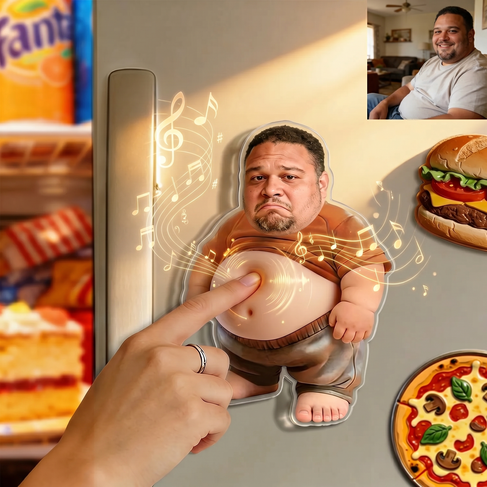 Personalized Squishy Photo&Music Fridge Magnet Custom Photo Character Squeeze Belly Magnet with Built-in Sound, Funny Gift for Family & Couples - 