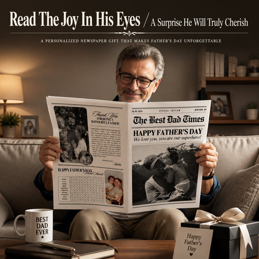 Custom Father’s Day Newspaper – First Father’s Day Gift for Husband | Personalized Keepsake Newsprint - 