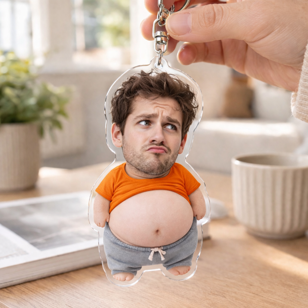 Personalized Squeeze Belly Keychain with Your Face, Custom Funny Stress Toy Doll Gift for Friends & Couples, Funny Gift Idea