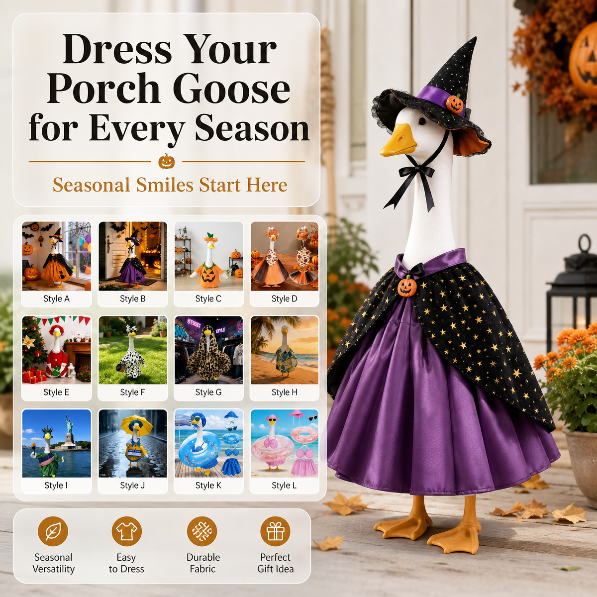 Seasonal Porch Goose Outfits – Cute Decorative Goose Clothes for Every Holiday - 