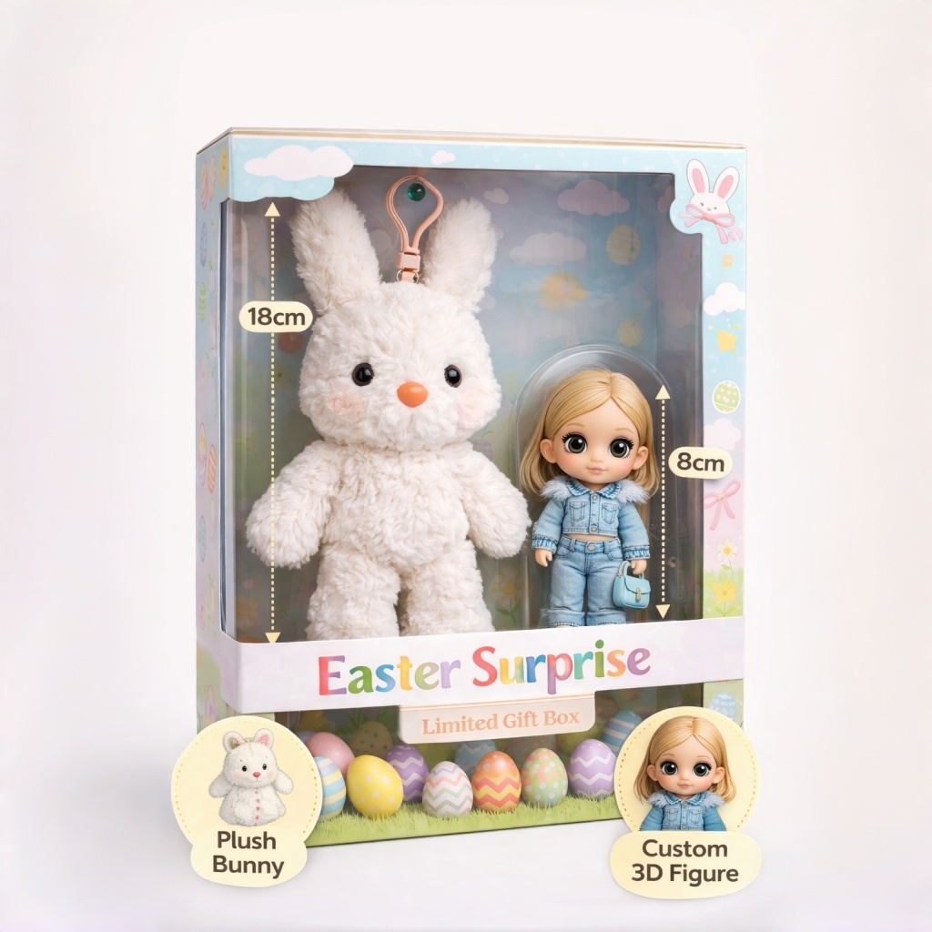 Easter Surprise Gift Box Custom 3D Figure+Plush Bunny Personalized Easter Gift Set