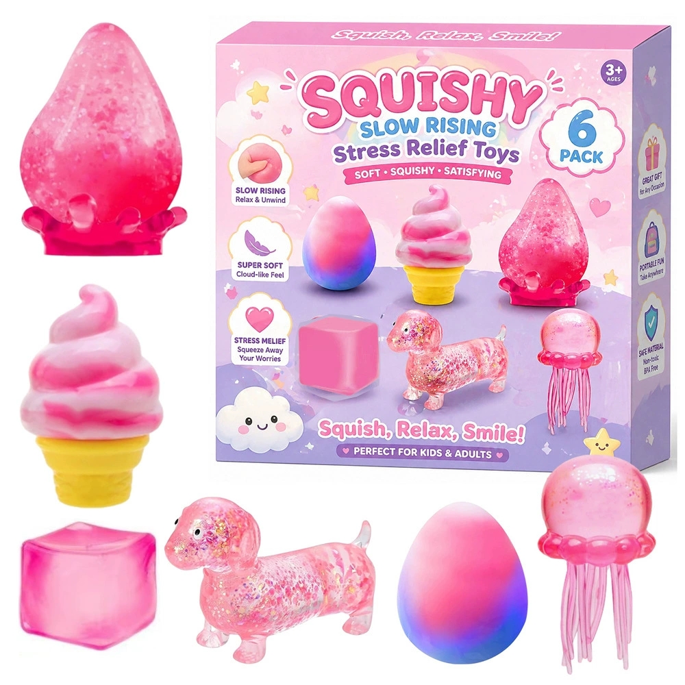 6PCS Mystery Squishy Toy Blind Box – Slow Rising Sensory Fidget Toys for Stress Relief | Soft Squishy Collection for Kids & Adults - 