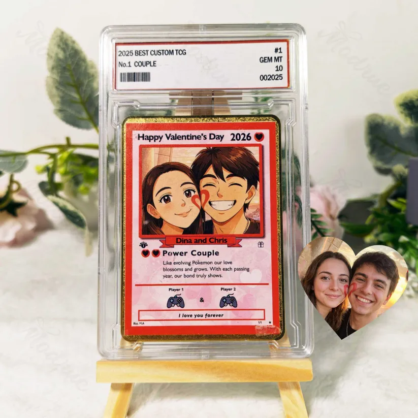 Personalized Valentine’s Day Power Couple Card, Custom Anniversary Card Couple Photo Anime Style, Best Valentine's Day Gift for Lover