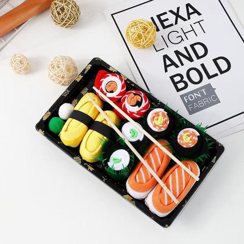 5 Pairs Sushi Socks Creative Middle Tube Cotton Sushi Socks, Box Design Funny Weird Sushi Food Creative Socks - 
