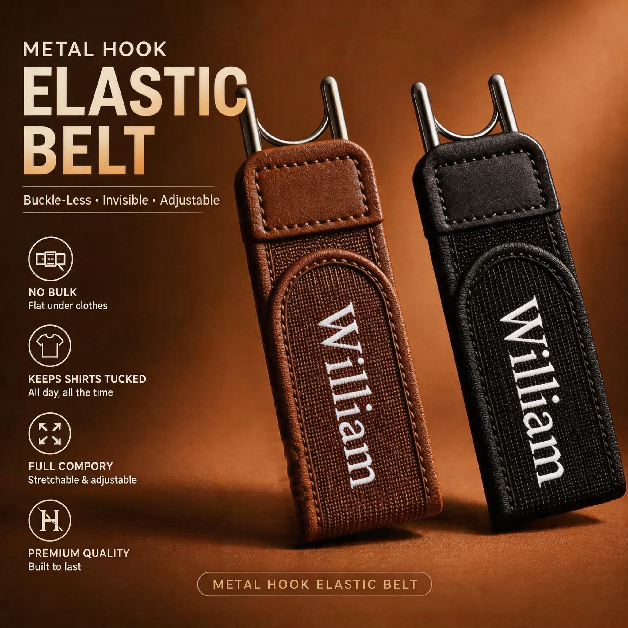 Metal Hook Elastic Belt Unisex Adjustable Buckle-Less Invisible Waist Belts - 