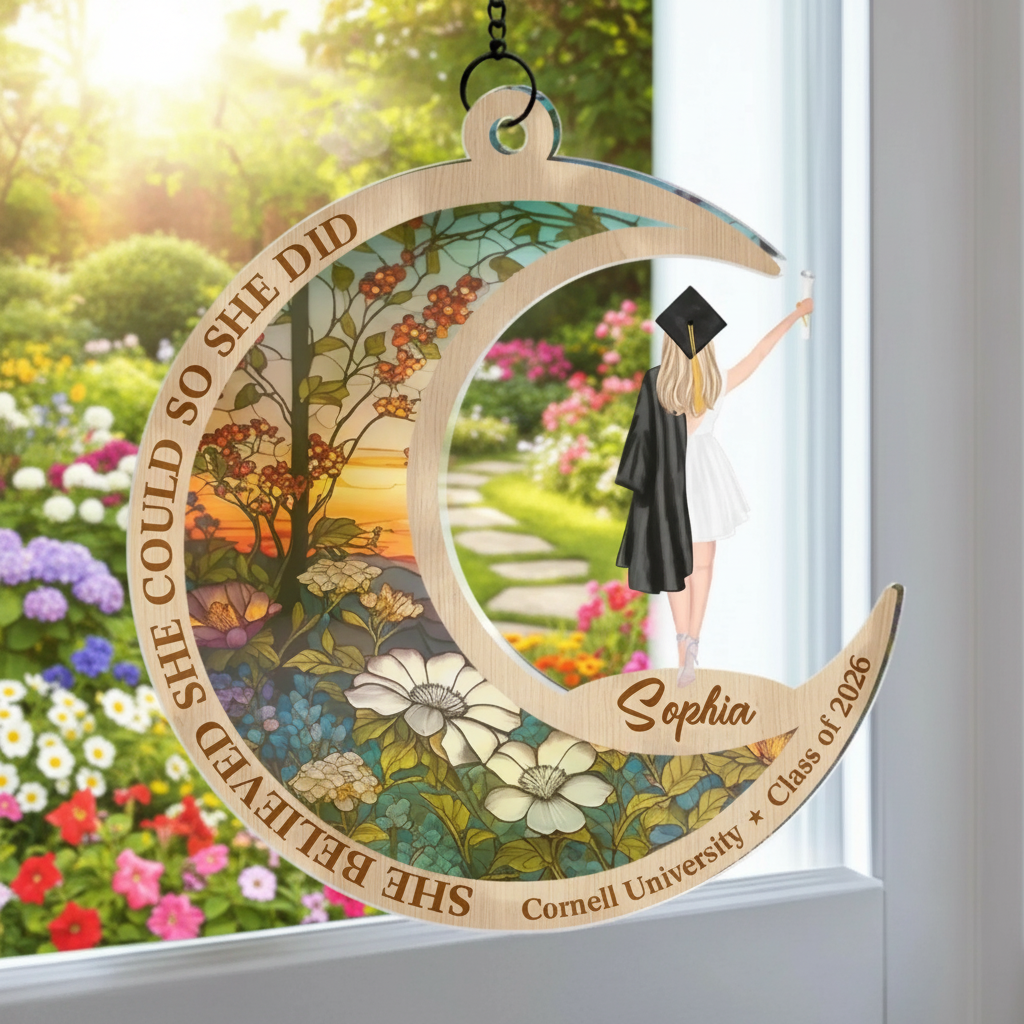 Personalized Graduation Suncatcher Ornament – "She Believed She Could, So She Did" – Gift for Sister, Brother & Family