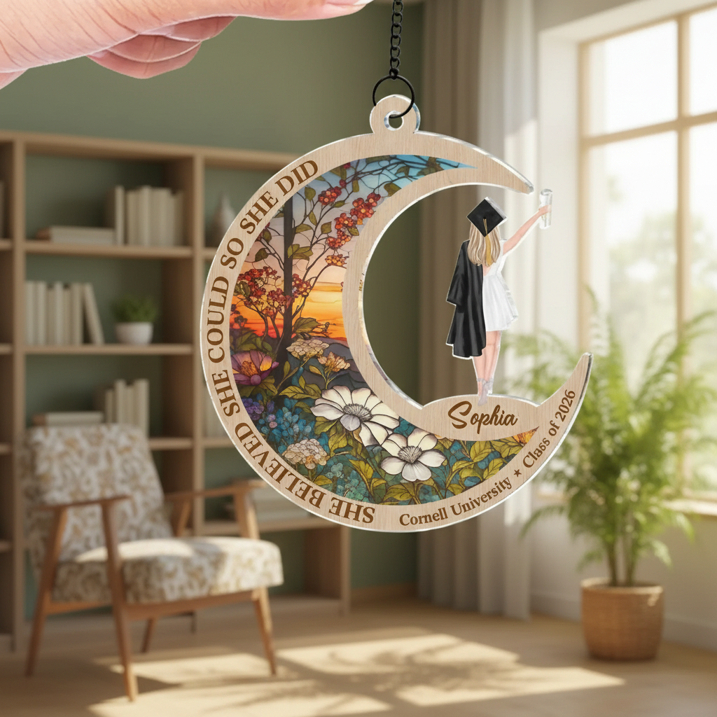 Personalized Graduation Suncatcher Ornament – "She Believed She Could, So She Did" – Gift for Sister, Brother & Family