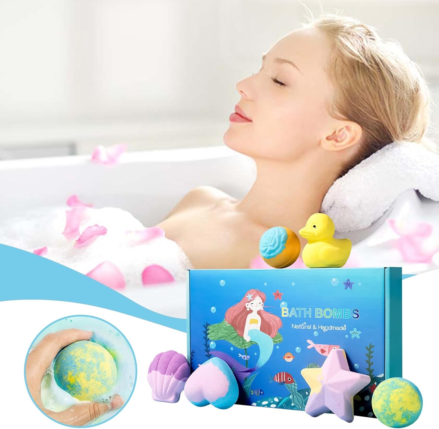 Mermaid Bath Bombs for Gift Set Kids Fun Bubble Shower Bath Bombs Cute Duck Star Shape
