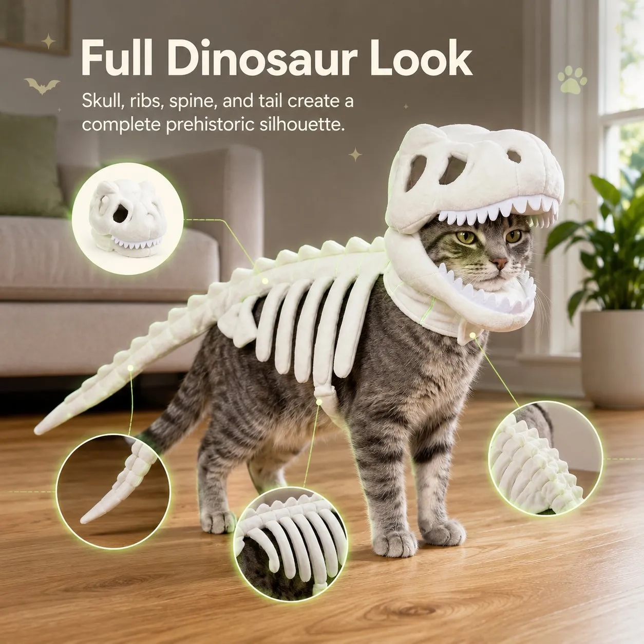 Glow-in-the-Dark Dinosaur Skeleton Pet Costume - 