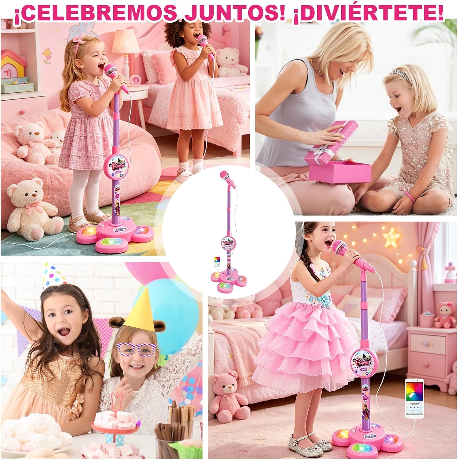 Karaoke Machine for Kids Singing Microphone for Kids Adjustable Stand Stage Lights & Pedals - 
