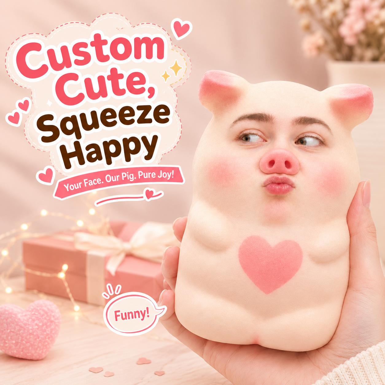 Custom Face Slow-Rising Pig Squishy Toy – Personalized Stress Relief Squeeze Toy - 