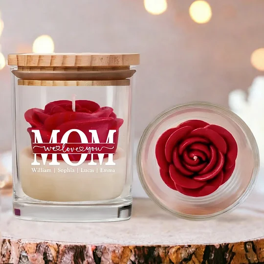 Personalized Floral Soy Wax Candle – Custom "We Love You" Gift for Mom Mother’s Day Special