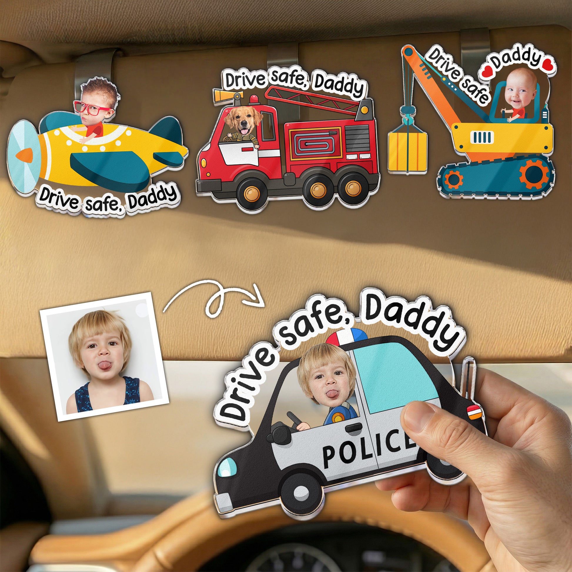 Custom Kids' Face Car Visor Clip Father's Day Gifts Drive Safe