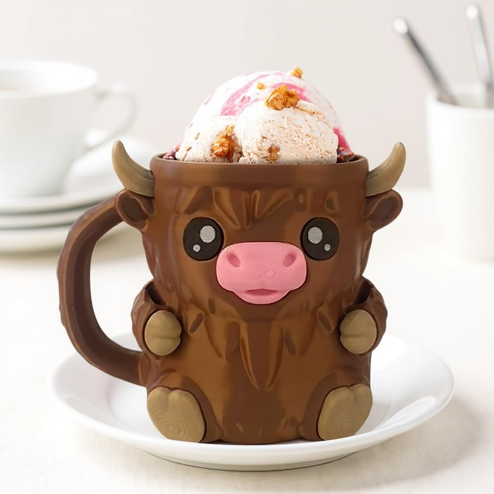 Highland Cow Ice Cream Pint Holder, Reusable Ice Cream Pint Sleeve Cute Cow Themed Cooler for Dessert, Popsicle, Beer Can, Funny Highland Cow Gifts & Cream Lovers - 