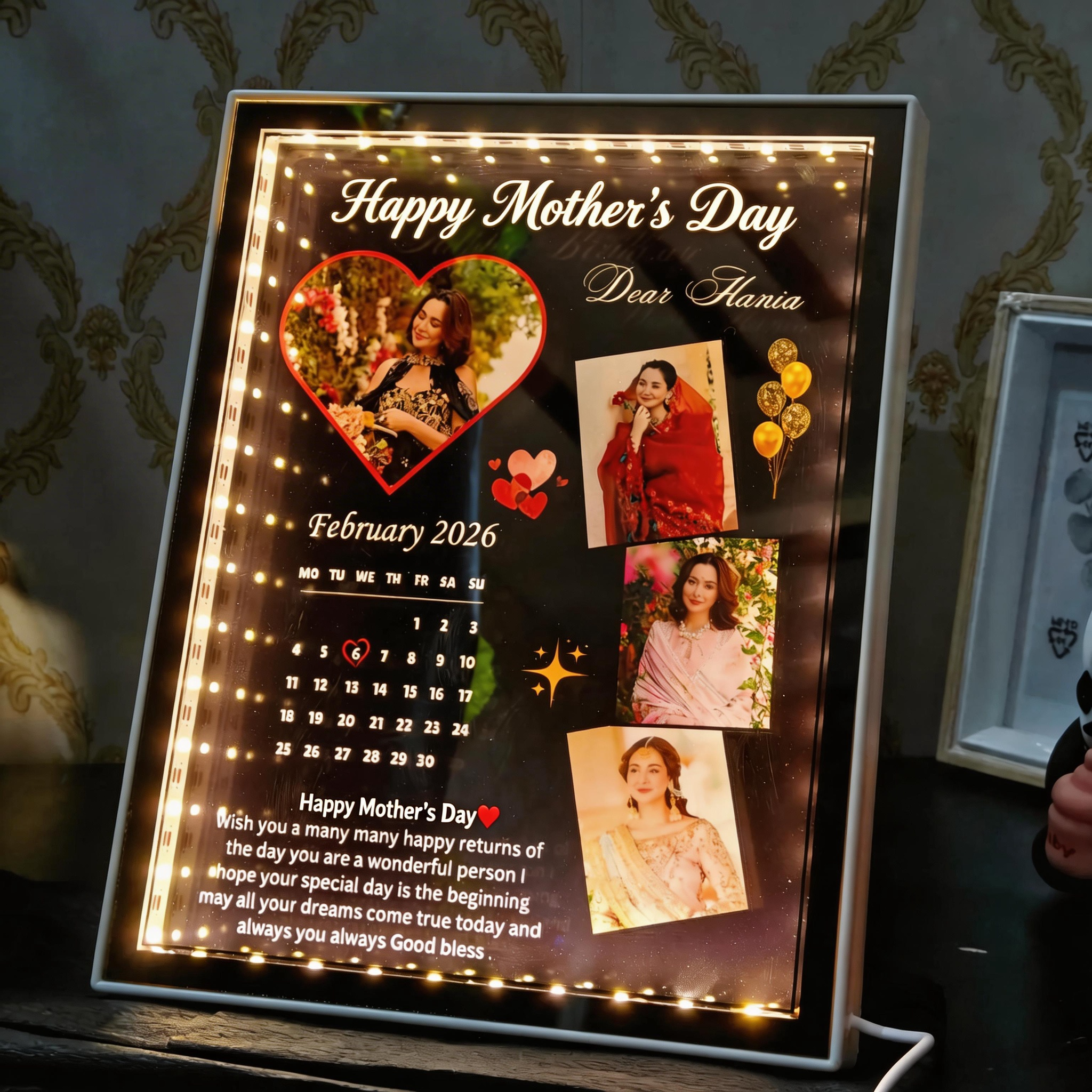 Custom Photo Magic Mirror Frame Personalized LED Photo Frame with Calendar – Custom Mother's Day Light-Up Memory Display Gift