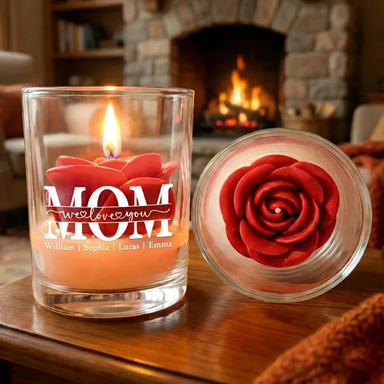 Personalized Floral Soy Wax Candle – Custom "We Love You" Gift for Mom Mother’s Day Special