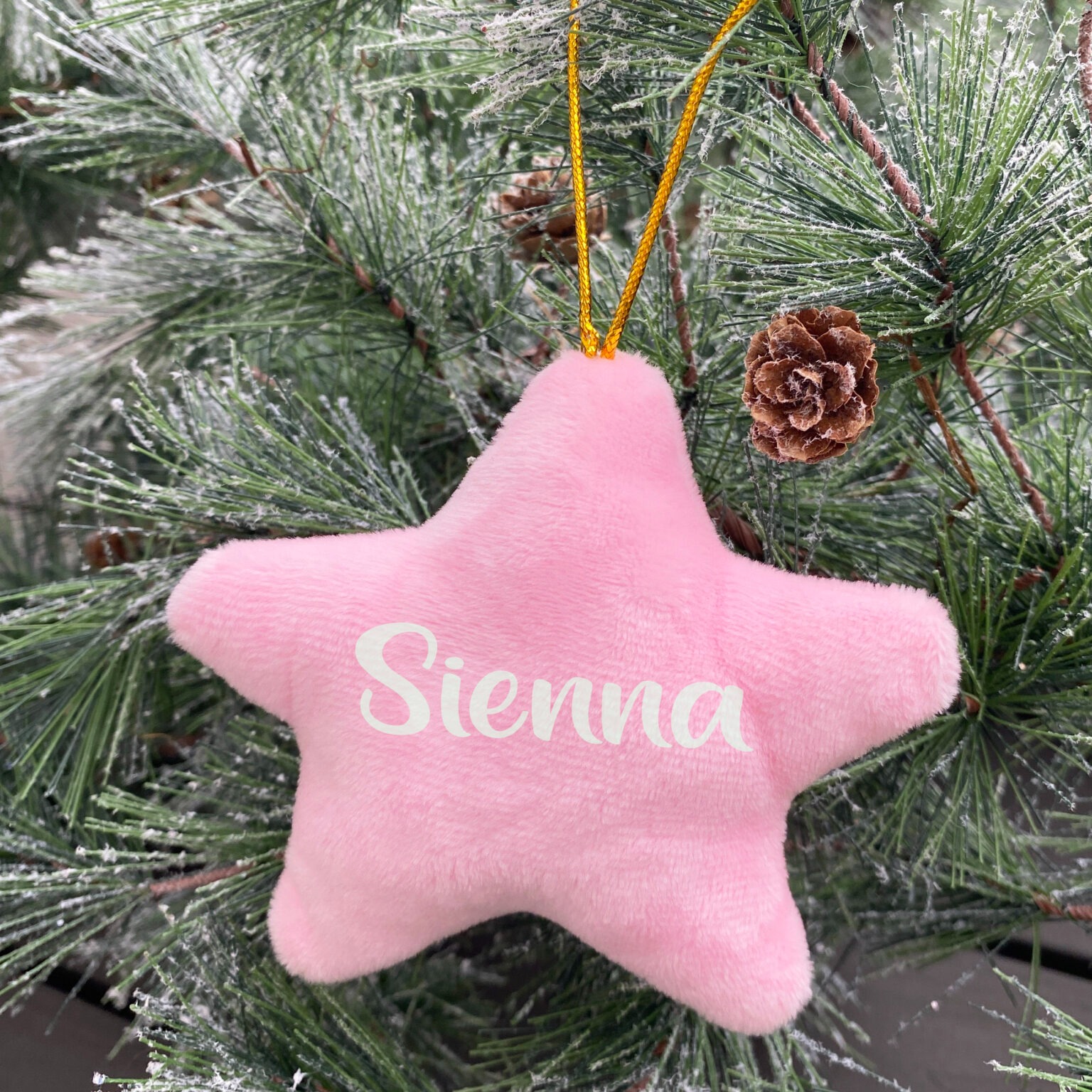 Pink Star Name Personalised Hanging Christmas Decoration - MiniMePillowAU