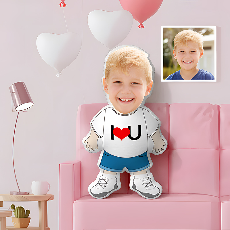 I LOVE U Pillow Custom Face Pillow Personalised Photo Pillow Female Magician Doll Custom MinIMe Pillow
